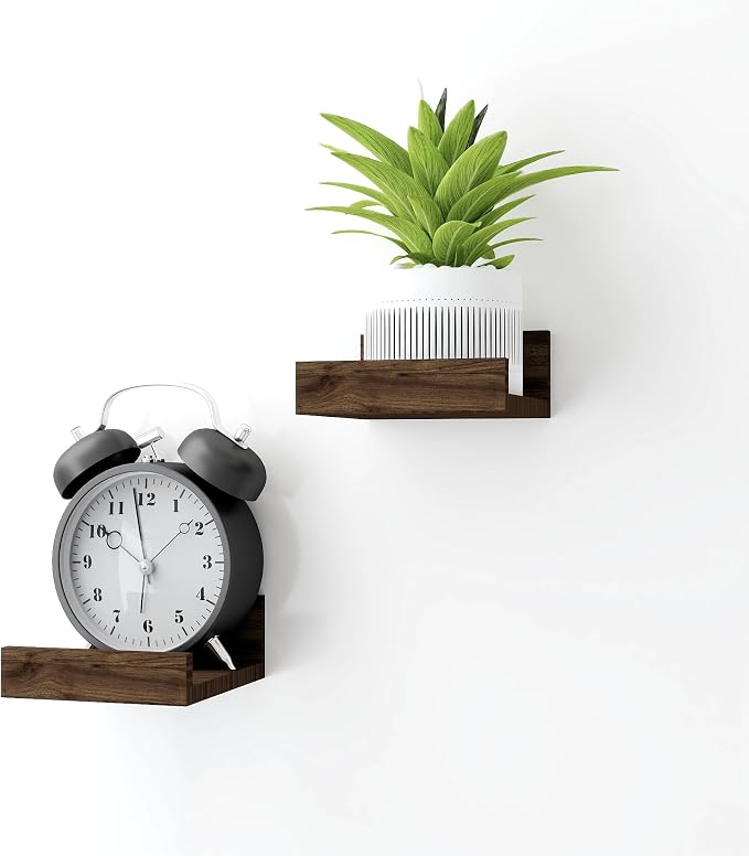 Small Floating Shelves for Wall Decor, Wall Mounted Wood Shelf for Bedroom, Living Room, Bathroom, Kitchen, Nursery, Mini Display Ledge Shelf with Lip Set of 2-4 Inches, Walnut