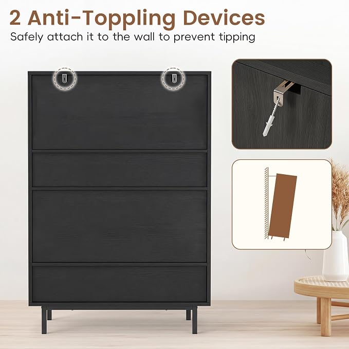 LOKO Shoe Storage Cabinet with 2 Doors, 6-Tier Rattan Shoe Organizer with Adjustable Shelves & Open Compartment, Freestanding Hidden Shoe Cabinet for Entryway, Closet & Living Room (Black)