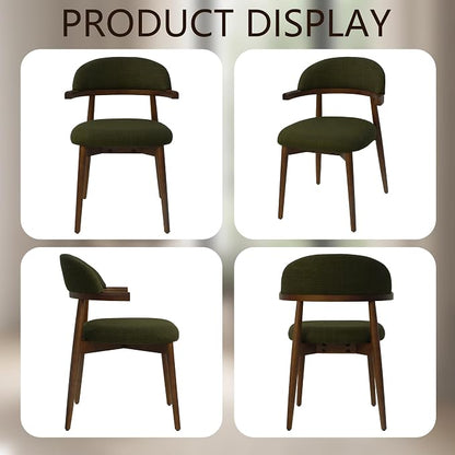 MOJAY Dining Chairs Set of 4 Walnut, Linen Green with Curved Armrests