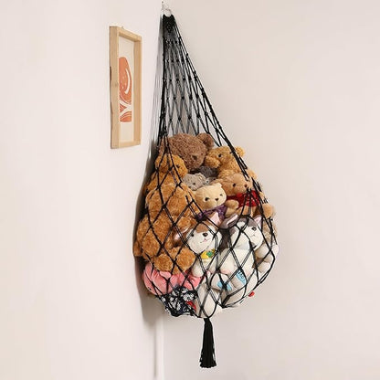 Novel Amdermi Stuffed Animal Hammock Corner Hanging Net for Stuff Aniaml Storage Macrame Toy Display Plush Toy Holder-Perfect for The Tiny Space Walls (Black, XXL)