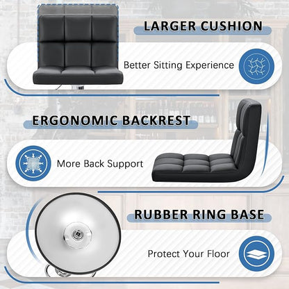 Homall Bar Stools Modern PU Leather Adjustable Swivel Barstools, Armless Hydraulic Kitchen Counter Bar Stool Extra Height Square Island Barstool with Back Set of 4 (Leather, Black 4 Pcs)