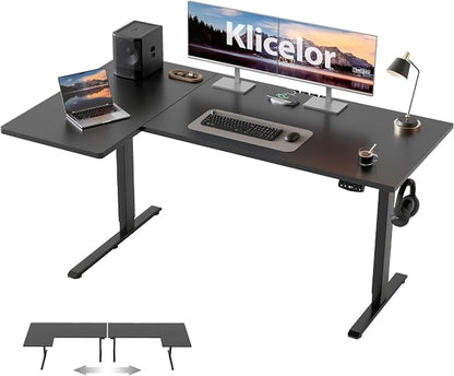 Klicelor L Shaped Standing Desk, 55 Inch Electric Height Adjustable Desk with Memory Preset, Reversible Sit Stand Up Computer Workstation for Home Office, Splice Board, Black