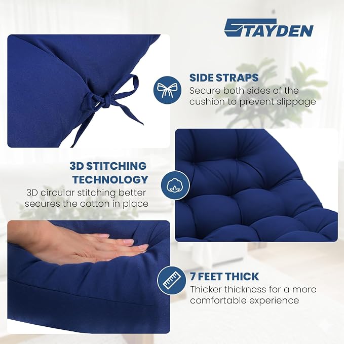 Egg Chair Cushion Replacement Outdoor Hanging Chair Cushion for Patio Furiture Hammock Swing Cushion 47x35x6 Inches (Blue)