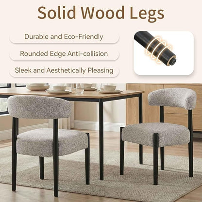 VKNOW Wooden Dining Chairs Set of 4 with Black Rubberwood Legs, Brown | Soft Chenille Fabric, Curved Open Back, Thickened Cushion, For Adults and Family, Dining Room, Kitchen, No Wobble