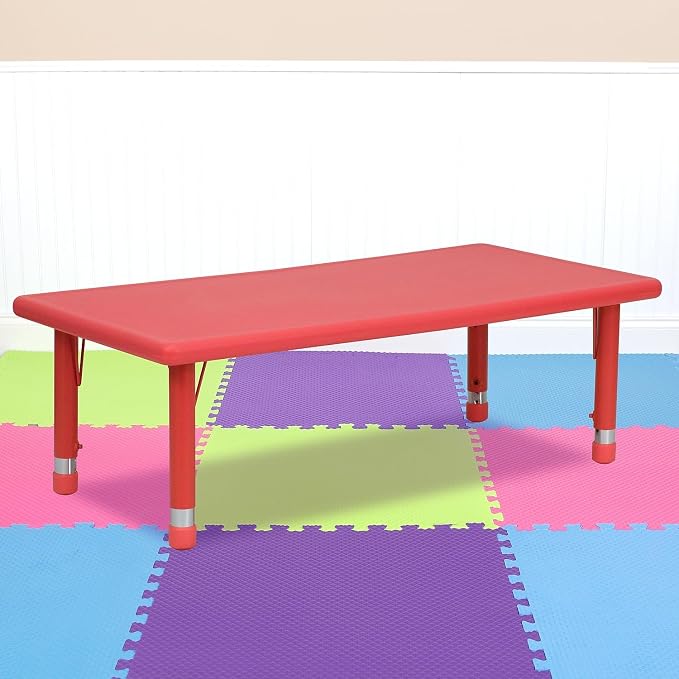 Flash Furniture Wren 24''W x 48''L Rectangular Red Plastic Height Adjustable Activity Table