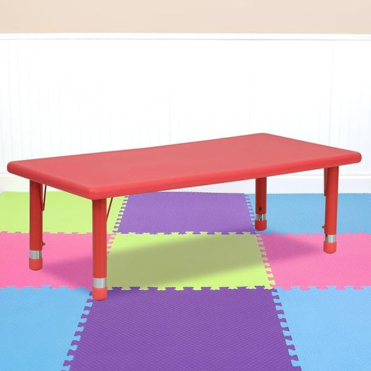 Flash Furniture Wren 24''W x 48''L Rectangular Red Plastic Height Adjustable Activity Table