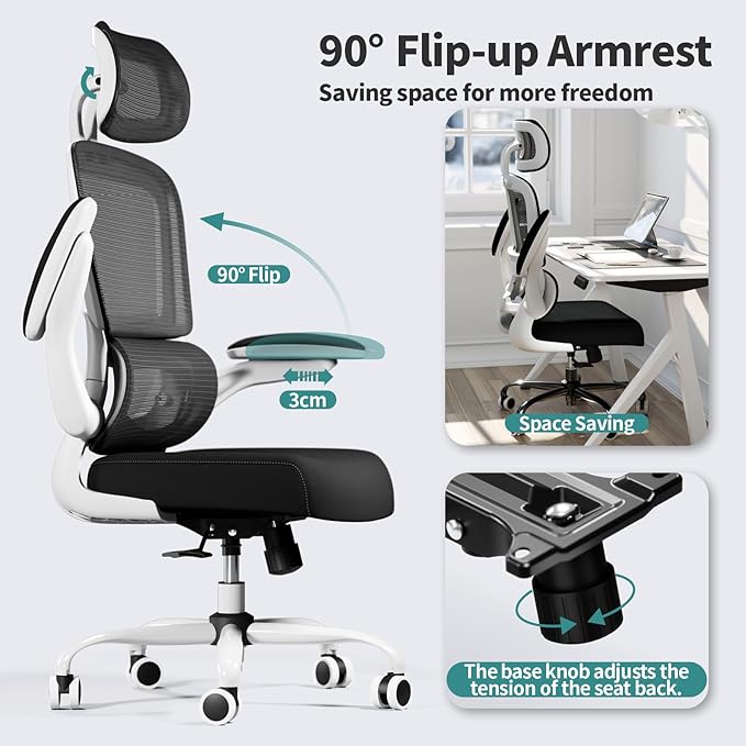 TRALT Office Chair Ergonomic Desk Chair, 330 LBS Home Mesh Office Desk Chairs with Wheels, Comfortable Gaming Chairs (1, Black & White)