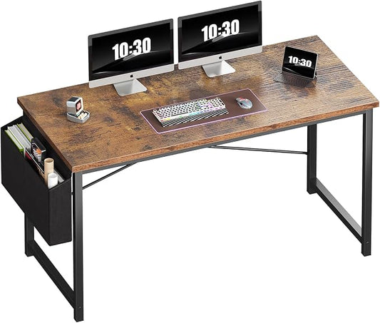OLIXIS Computer Desk, 55 Inch Home Office Desks for Small Spaces, Writing Craft Study Gaming Table for Bedroom, Modern Computer Workstation with Storage Bag, Rustic Brown
