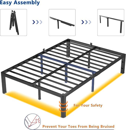 yookare Full Platform Bed Frame,14" Heavy Duty Metal Mattress Foundation, Rounded Safety Corners & Recessed Legs,Mattress Retainers,Easy Assembly,Noise Free Steel Slat Support,No Box Spring Needed
