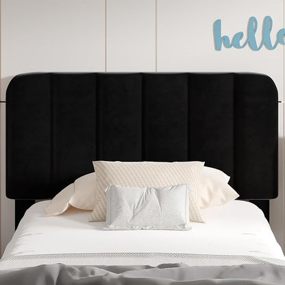VECELO Twin Size Upholstered Bed Frame with Drawer and Headboard, Velvet Platform Storage Bedframe, Wooden Slats Support, No Box Spring Needed,Black