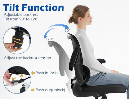 TRALT Ergonomic Office Chair - Desk Chair with Adjustable Headrest Lumbar Support Computer Chair - Mesh Comfy Chair with Flip-up Armrests - Gaming Chair for Adults Home Office PU, Black, Pack of 4