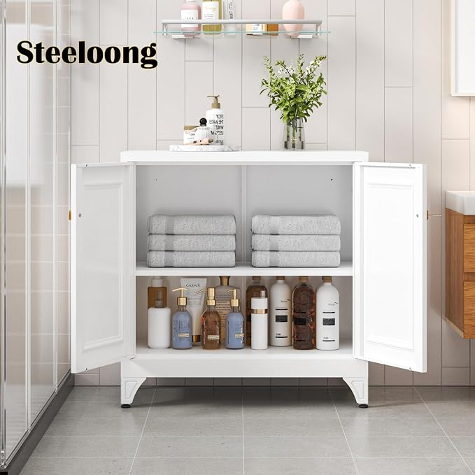 SteeLoong 33" Metal Kitchen Pantry Storage Cabinets with Door and Adjustable Shelves,White Sideboard Buffet Cabinet with Storage,Sideboard Buffet Cabinet for Dining Roonm,Living Room