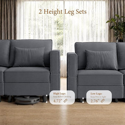 Vesgantti Sectional Couches with Storage Seats, 92" V Shaped Convertible Modular Sectional Sofa, 5 Seat & 1 Ottoman Velvet Storage Chaises Deep Seat Couch for Living Room, Bedroom, Apartment, Gray