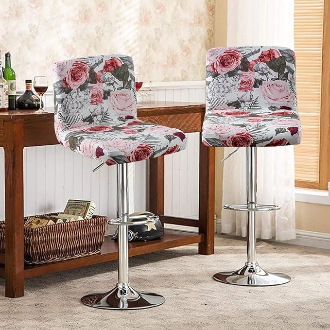Levoberg Bar Stools Cover Set of 4 Printed Armless Swivel Barstools Slipcovers with Backs Stretch Square Counter Height Bar Stools Covers Mid Low Back Chair Cover for Kitchen Dining Room Bar #9