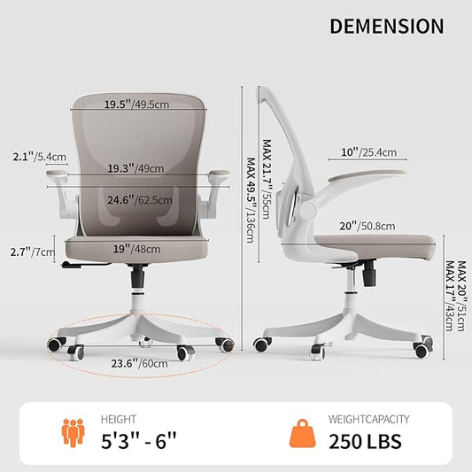 Ergonomic Office Desk Chair, 90°-125° Tilt Back Home Desk Chair with 360° Swivel & Mute Wheels, High Back Mesh Computer Chair for Adults with Lumbar Support, 330 LBS Capacity(01Khaki)