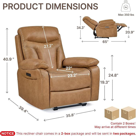 KISLOT Power Recliner Chair Wall Hugger Recliner with Adjustable Headrest and Footrest Dual Motor Electric Faux Leather Reclining Sofa with USB/Type-C Charging for RV Living Room Bedroom