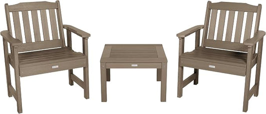 Highwood AD-KITCHGL2-WBR 2 Lehigh Garden Chairs with 1 Square Side Table 3-Piece Set, Woodland Brown