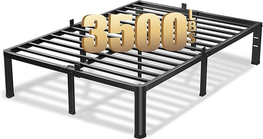 VIPSHOW 16 Inch Queen Bed Frame, 3500Lbs Heavy Duty Metal Platform with Round Corner Legs Mattress Slide Stopper, Steel Slat Support No Box Spring Needed, Noise Free, Non-Slip, Easy Assembly