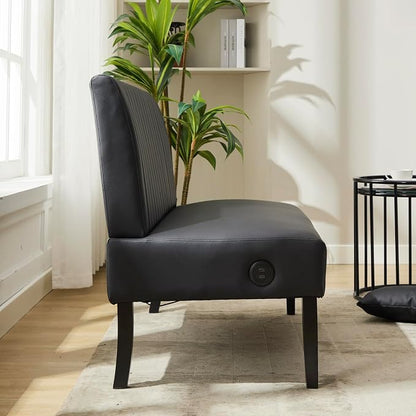 STHOUYN 43" W Mini Small Black Leather Couch Armless Loveseat Sofa for Bedroom with USB Port, Small Couches for SmallSpaces Living Room, Apartment Office Dorm (Black)
