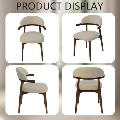 MOJAY Dining Chairs Set of 2 Walnut, Linen Beige with Curved Armrests