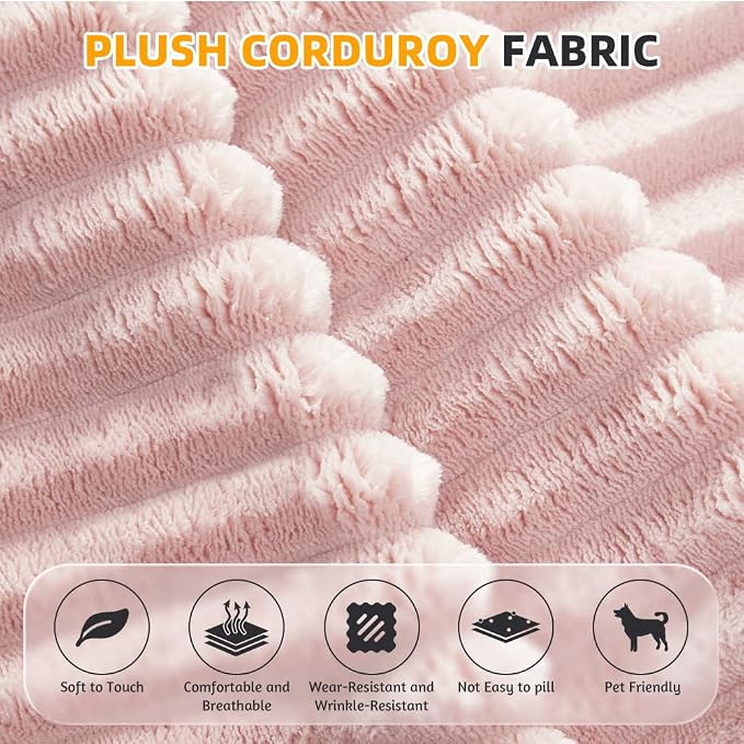 78.7" Futon Sofa Bed, 2-in-1 Foldable Sleeper Sofa, Convertible Sofa Bed with Pillows, Corduroy Couch with Multi Functional Blanket Upholstered Boneless Couches for Living Room, Creamy Pink
