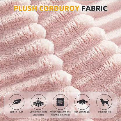 78.7" Futon Sofa Bed, 2-in-1 Foldable Sleeper Sofa, Convertible Sofa Bed with Pillows, Corduroy Couch with Multi Functional Blanket Upholstered Boneless Couches for Living Room, Creamy Pink