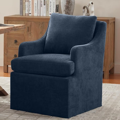 VKNOW Upholstered Dining Chairs Set of 2, Modern Kitchen Chairs Dinner Chairs with 4 Casters, Chenille Armchair for Bedroom Reading Room Living Room, Blue