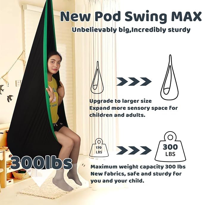 Sensory Pod Swing Hanging Seat Hammock Chair (Black) | Indoor and Outdoor Use Capacity 300lbs