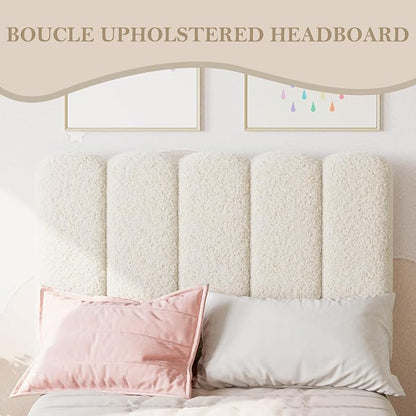 GarveeHome Twin XL Bed Frame, Upholstered Platform Bed with Wave Headboard for Girls/Kids, Easy Assembly, Wooden Slats Support, No Box Spring Needed, Boucle Beige