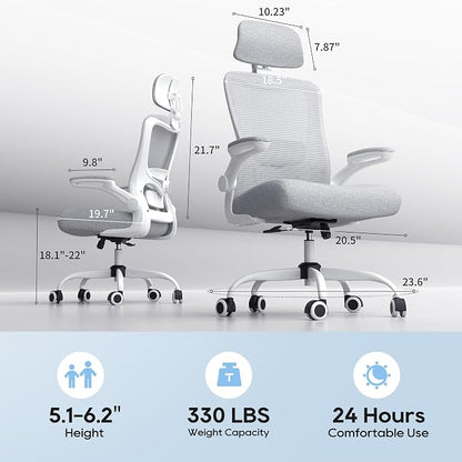 Ergonomic Office Chair for Long Hours, Full-Body Support, Relieve Neck & Back Pressure, 330LBS Capacity, Ideal for Home Office, Office & Study