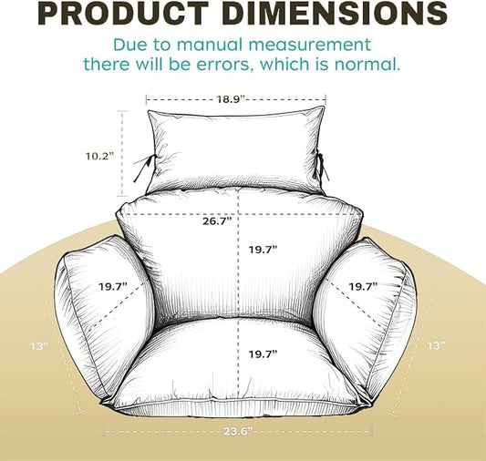Egg Chair Cushion Replacement, Waterproof Thicken Hanging Egg Swing Chair Cushion for Outdoor Furniture, Wicker Rattan Hammock Basket Cushion with Headrest Pillow 47x31.5x4.7 inch(Khaki)