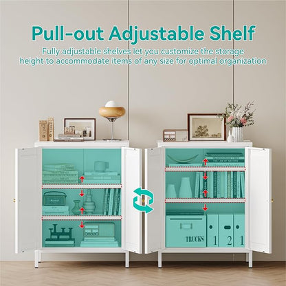 Small Metal Storage Cabinet,23.6 Inch Wide 11.8 Inch Deep,Bathroom Cabinet with Adjustable Shelves,3-Tier 31.5" Tall Shaker Cabinet for Kitchen Entryway Living Room,White
