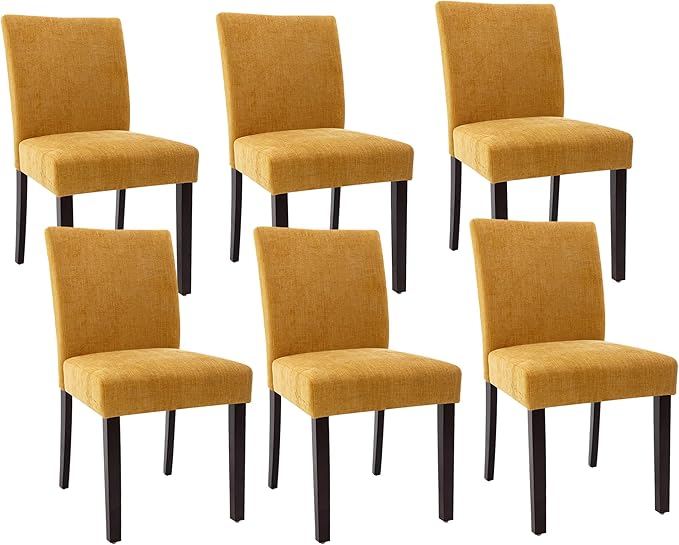 Watson & Whitely Modern Upholstered Dining Chairs, Set of 6, Yellow | Fabric Upholstery, Solid Wood Legs, Low Back, Modern Armless Parsons Style, for Kitchen, Dining Room, Restaurant