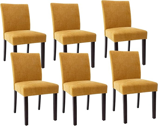 Watson & Whitely Modern Upholstered Dining Chairs, Set of 6, Yellow | Fabric Upholstery, Solid Wood Legs, Low Back, Modern Armless Parsons Style, for Kitchen, Dining Room, Restaurant
