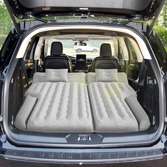 Umbrauto SUV Air Mattress for Back Trunk Folded Backseat, Inflatable Car Camping Bed for Sleeping Travel, Flocked Surface Reinforced Bottom Fits Most Size SUV