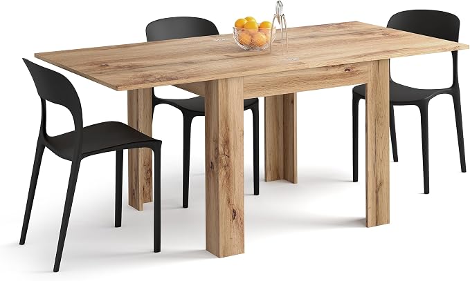 Mobili Fiver, Square extendable Dining Table, Eldorado, 35.4(70.9) x35.4 in, Rustic Oak, for 4-8 People, Expandable Dining Table for Kitchen, Italian Furniture