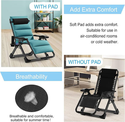 Zero Gravity Chair, Lawn Recliner, Reclining Patio Lounger Chair, Folding Portable Chaise with Detachable Soft Cushion, Cup Holder, Headrest