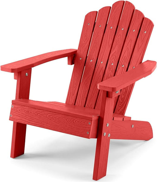 Giantex Kids Adirondack Chair, All-Weather HIPS Children's Outdoor Chair with Tilted High Backrest, Toddler Beach Chair for Garden Patio Backyard, Kids Lawn Chairs for Age 3-7 (1,Red)