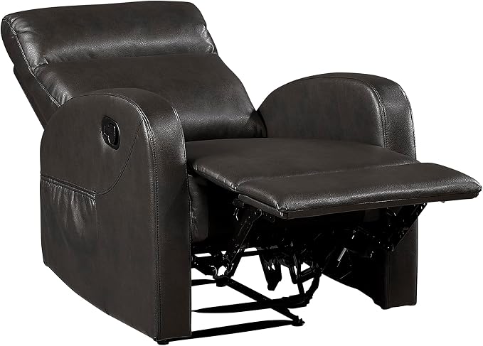 Lexicon Manual Recliner Chair, Faux Leather Reclining Chair, Wall Hugger, Track Arms, Magazine Pockets, Manual Recliner for Living Room/Office/Apartment, Easy Assembly, Espresso