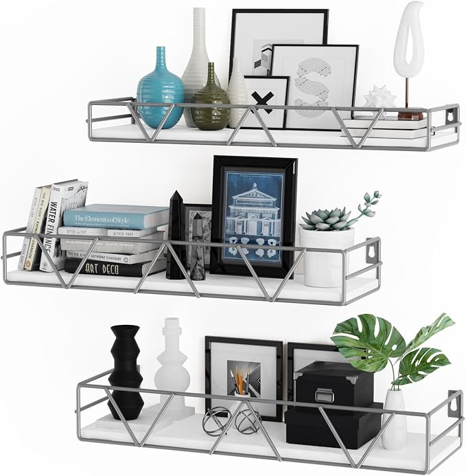Amaoot Floating Shelves Set of 3, Home Wood Wall Shelf, Farmhouse Shelf for Bedroom, Wall Mounted Floating Shelf for Living Room, Bedroom, Bathroom, Kitchen, Office (Gray)