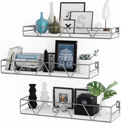 Amaoot Floating Shelves Set of 3, Home Wood Wall Shelf, Farmhouse Shelf for Bedroom, Wall Mounted Floating Shelf for Living Room, Bedroom, Bathroom, Kitchen, Office (Gray)