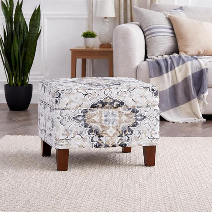 HomePop 22" Modern Rectangular Storage Ottoman - Antiqued Ebony Cream