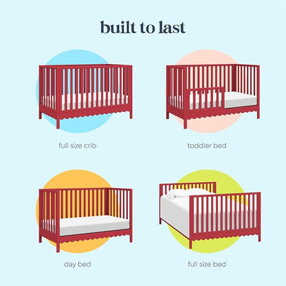 Davinci Sammy Scallop 4-in-1 Convertible Baby Crib, Strawberry Red | GREENGUARD Gold Certified, Converts to Toddler Bed & Daybed & Full-Size Bed, 4 Adjustable Mattress Heights - Easy to Assemble