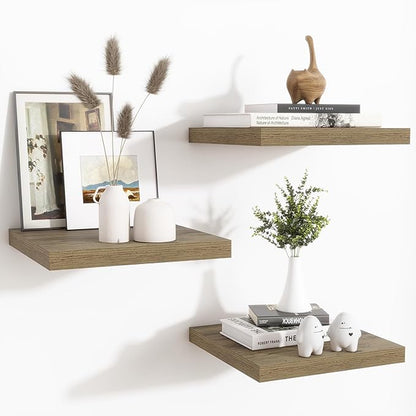 Fun Memories Floating Shelves for Wall - 12 Inch Square Shelves with Invisible Brackets, Small Wall Shelf for Living Room, Bathroom, Bedroom, and Kitchen Decor Grey Set of 3