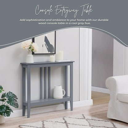 Kings Brand Narrow Console Table w/Storage Shelf, Sofa Entryway Table, Grey | Narrow Console Table with Storage Shelf – Slim Design Fits Entryways, Hallways, Behind Sofas, Shelf Décor, Books, Essentials