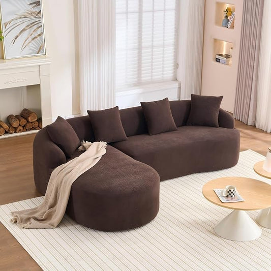 99" Curved Sofa with L-Shape Chaise,Modern Cloud Curved Couch with Deep Seat,No Assembly Required,Upholstered Oversized Couches for Living Room,Apartment (Brown, 99Inch)