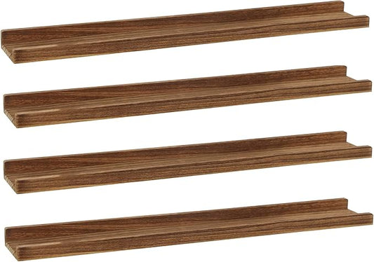PHOENANCEE Long Floating Shelves 36 Inches Set of 4,Wood Picture Shelf for Wall with Ledge,Photo Frames Display Rustic for Living Room Bedroom Kids Nursery,Home Decor(Carbonized Black,36")