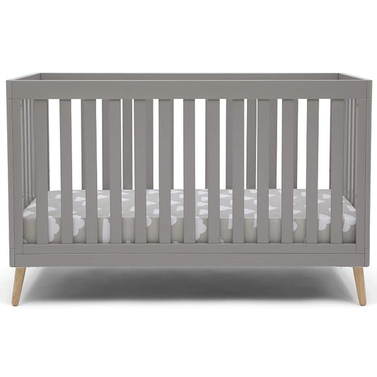 Delta Children Essex 4-in-1 Convertible Baby Crib, Grey with Natural Legs