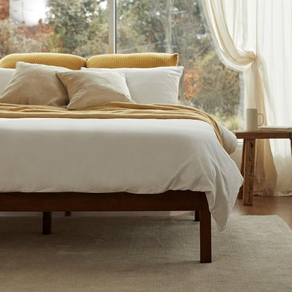 LIFEMENT Full Bed Frame Classic Wood Platform, Noise Free, Under Bed Storage, No Box Spring Needed, Easy Assembly, Cherry