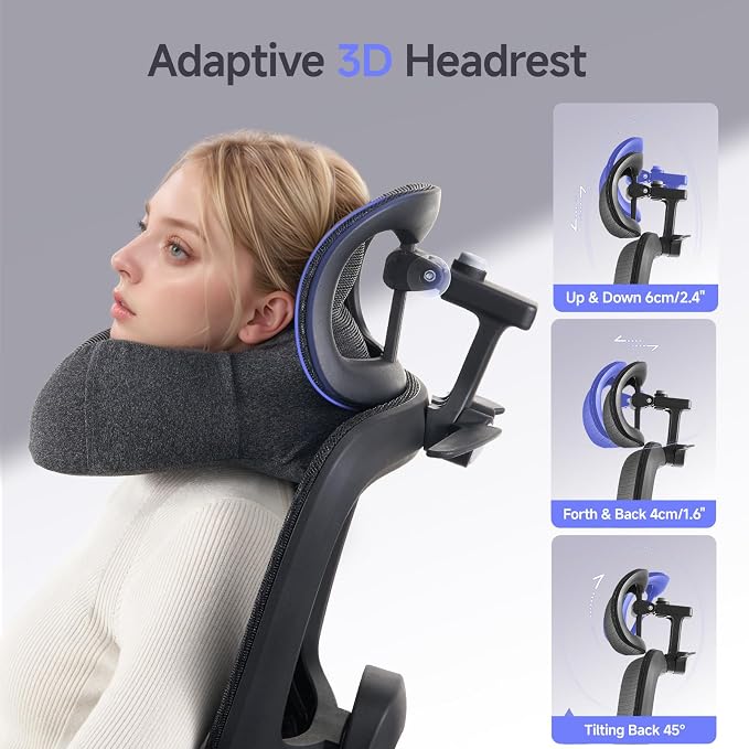 Office Chair with Footrest, Ergonomic Chair with Neck Pillow & Rubber Wheels, Computer Chair with Adjustable Backrest & 3D Armrests Headrest, Gaming Chair Adaptive Lumbar Support, Black